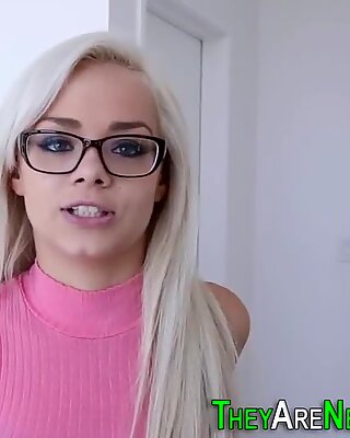First timer in glasses rides hard cock