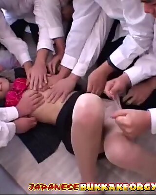 Japanese Teacher degraded Cum covered by her Students